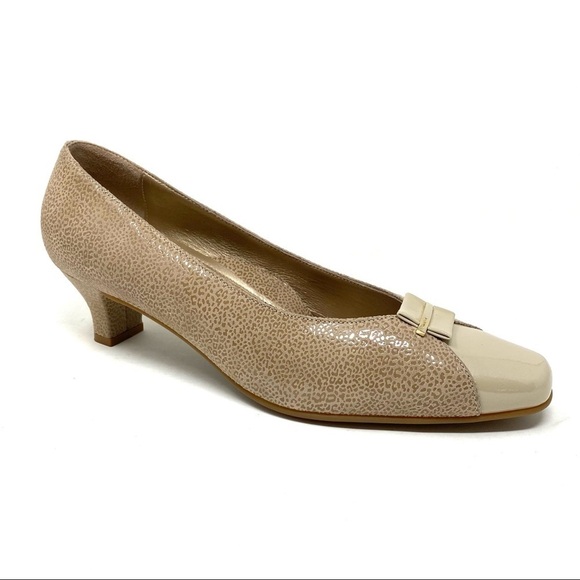 BeautiFeel April Beige Champagne Leo Print Suede Comfortable Pumps - Picture 1 of 7